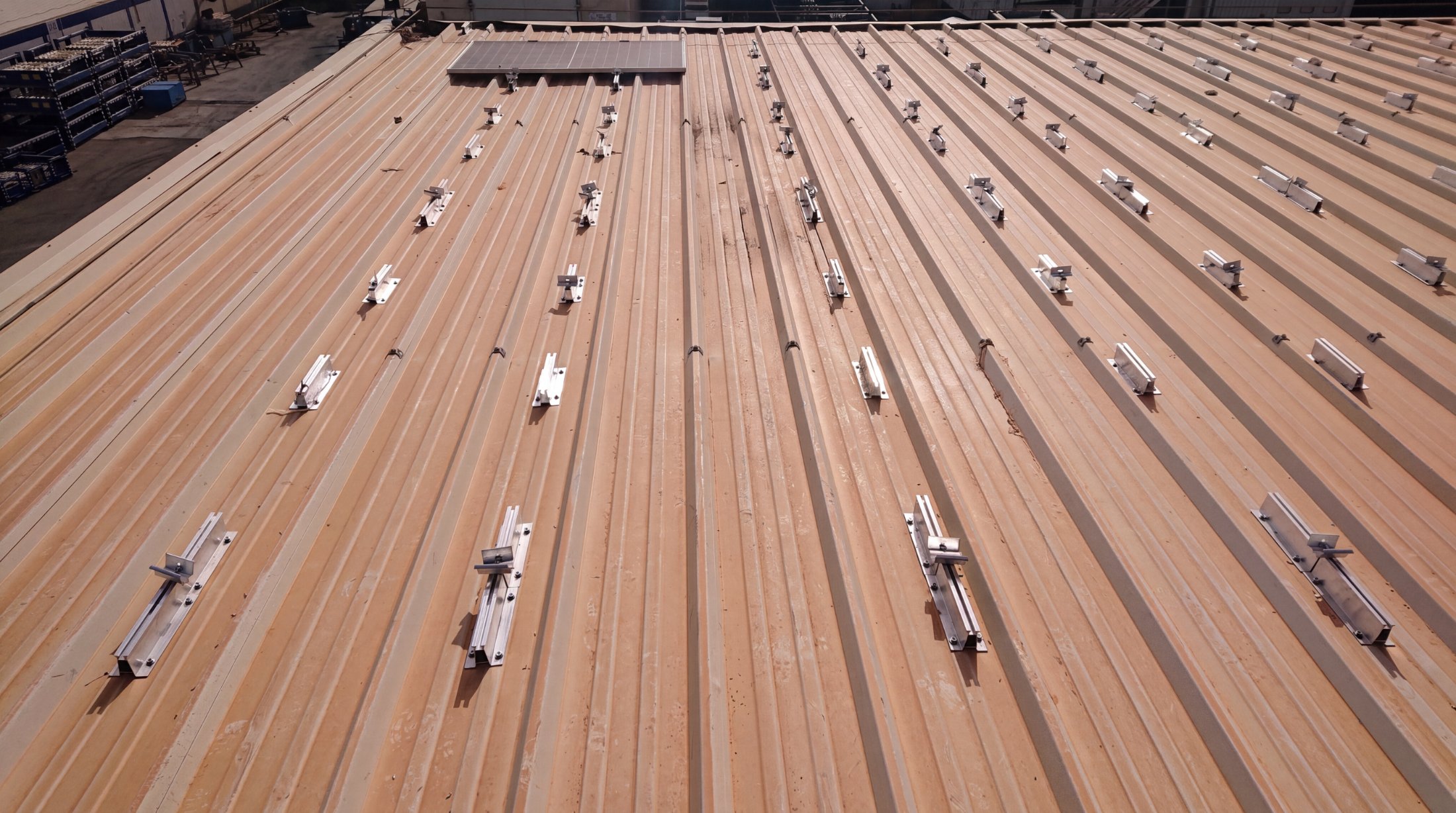 Mounting rails surveyed and set out before panel installation